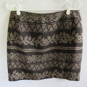 L'Amadei brown floral rayon button front lined wrap skirt *Sz 14*